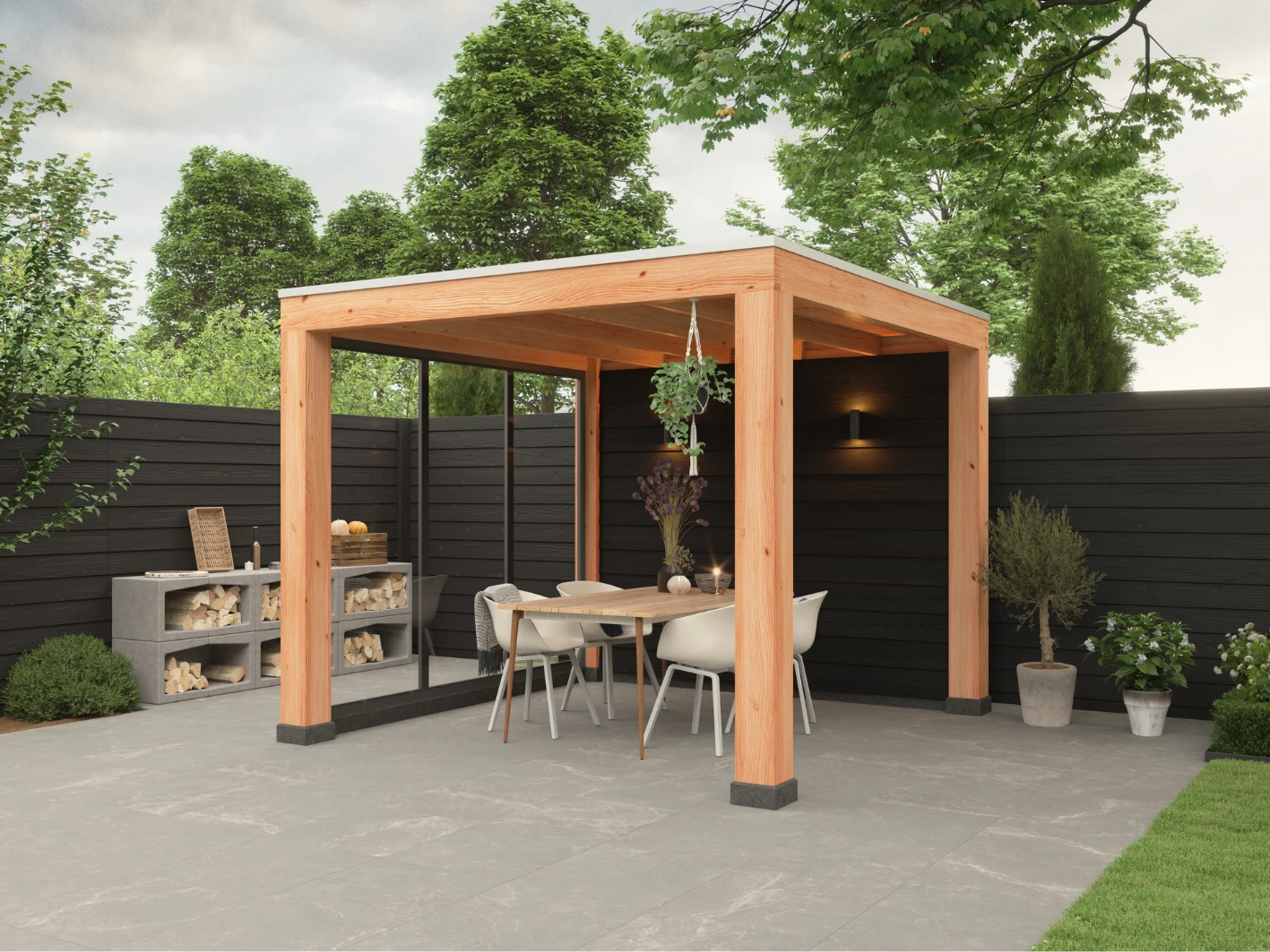 Douglas overkapping, 300 x 300, met zwarte schuur, Westwood Modern - Afbeelding 4